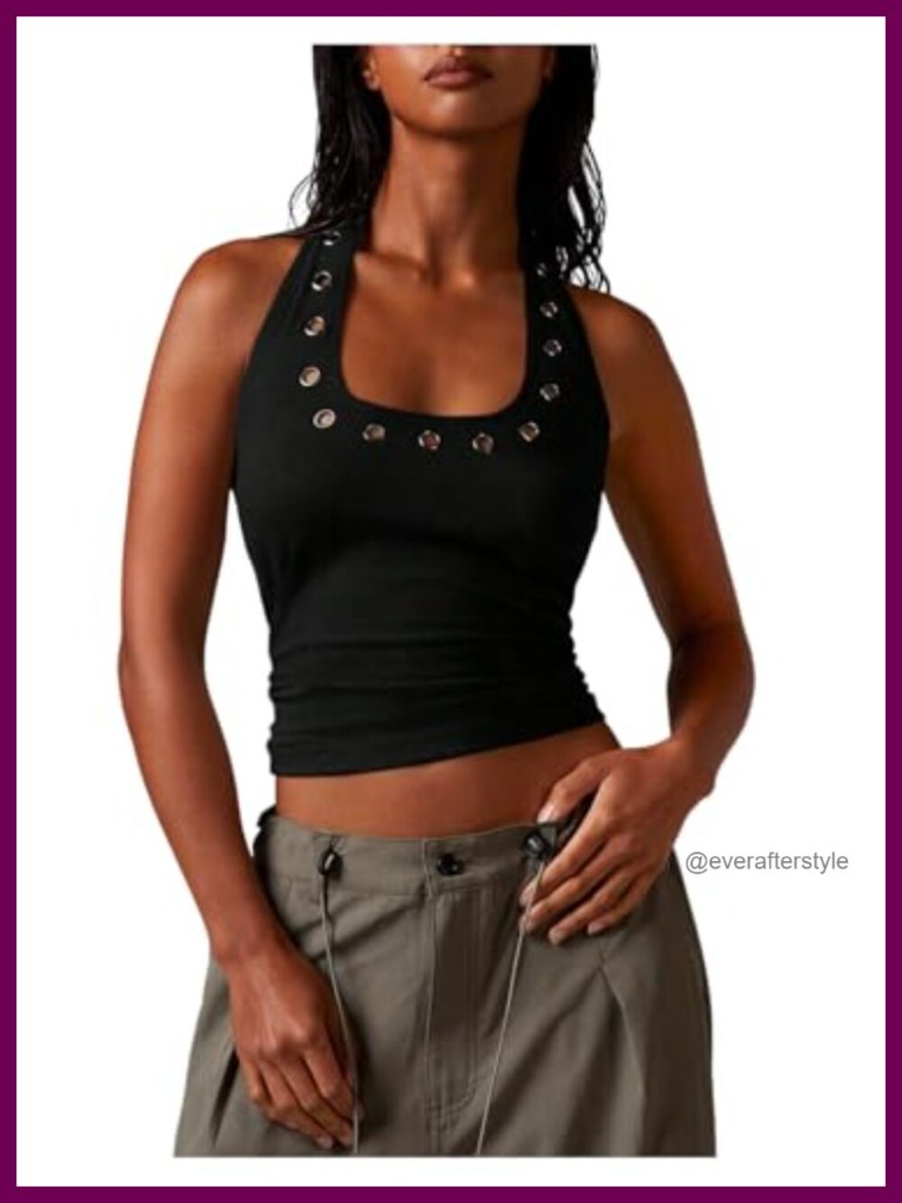 Y2k Punk Grommet Eyelet Halter Crop Top Sleeveless Rave Tee